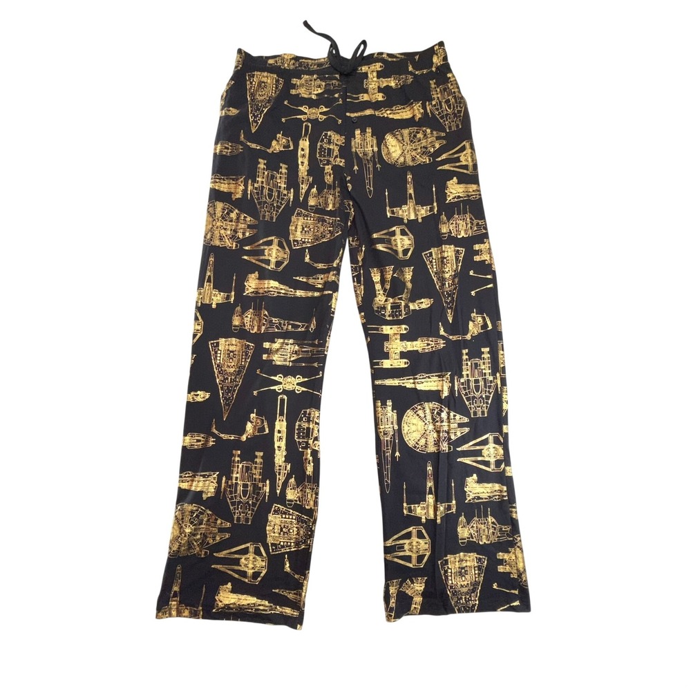 Star Wars Pajama Lounge Pants Men XL Black Gold Foil Spaceship Millennium Falcon